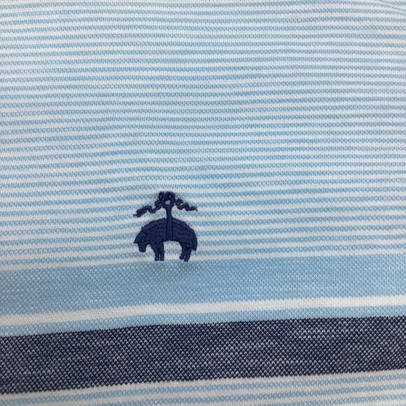 Brooks Brothers Mens Slim Fit Short Sleeve Linen Blend Polo Blue Striped Size XL - Picture 5 of 6